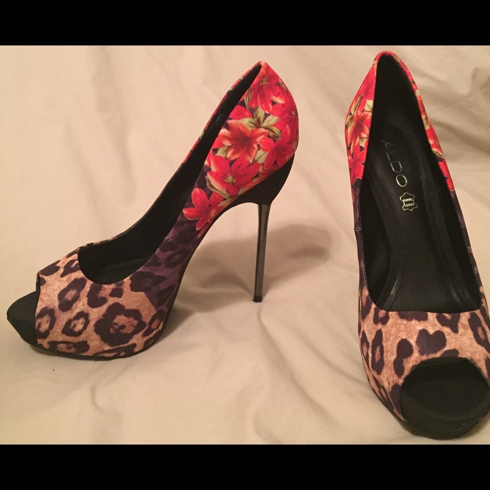 Aldo stilettos with leopard and floral patterns